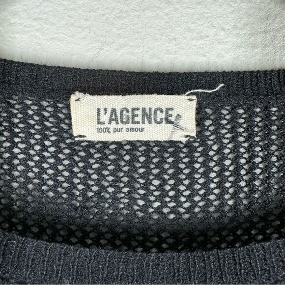 L’AGENCE Long Sleeve Black Crewneck Sweater Sheer Open Knit Women’s Size XS - Picture 3 of 6